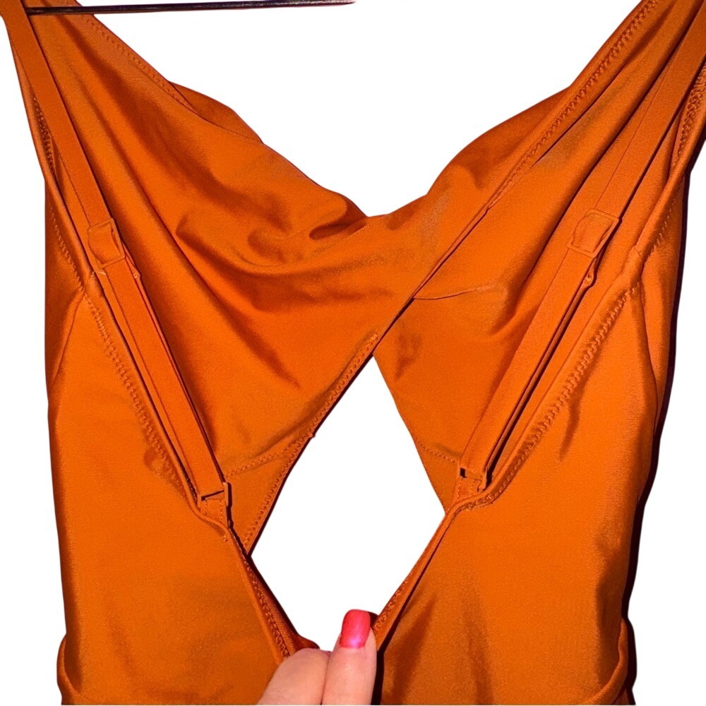 Aerie Real Good Cutout Twist Front One Piece Swimsuit Rust Orange Small Full - Picture 4 of 4